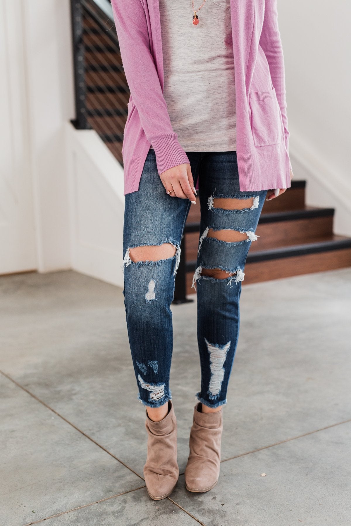 KanCan Distressed Sammy Jeans- Medium-Dark Wash