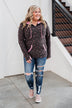 Walk In The Park Floral Drawstring Hoodie- Dusty Charcoal