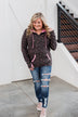 Walk In The Park Floral Drawstring Hoodie- Dusty Charcoal