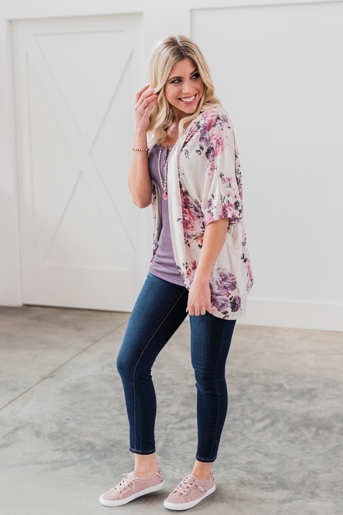 Love That I Give Floral Kimono- Purple Tones