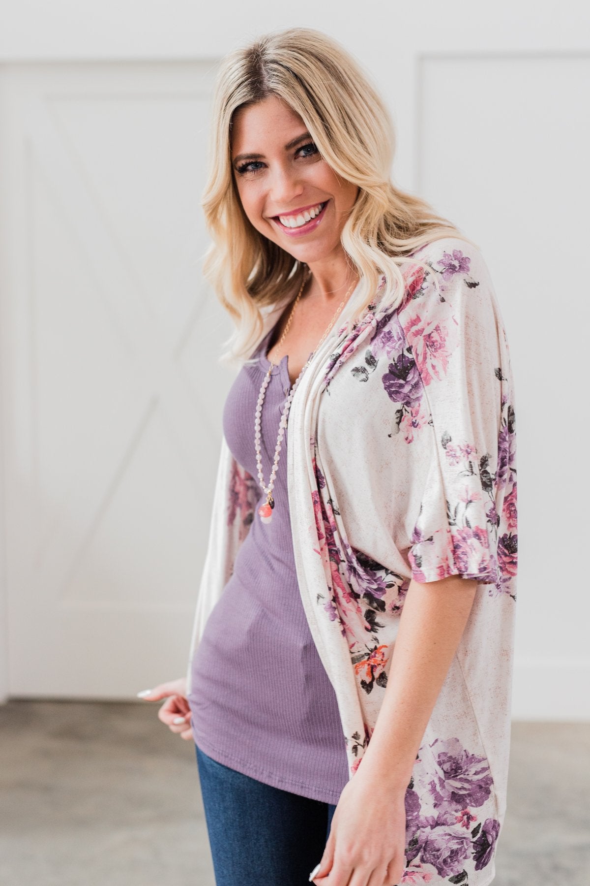 Love That I Give Floral Kimono- Purple Tones