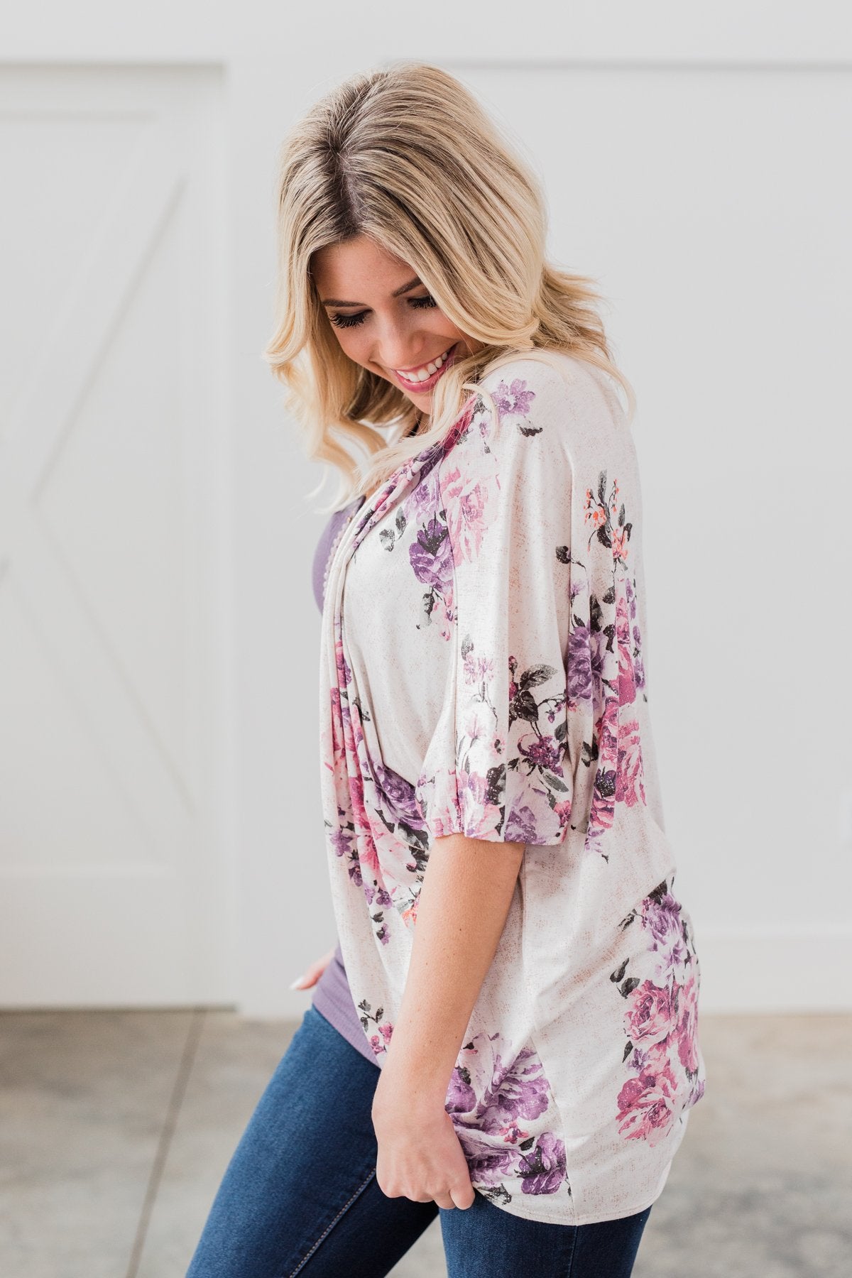 Love That I Give Floral Kimono- Purple Tones