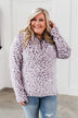 Quarter Zip Leopard Sherpa- Lilac