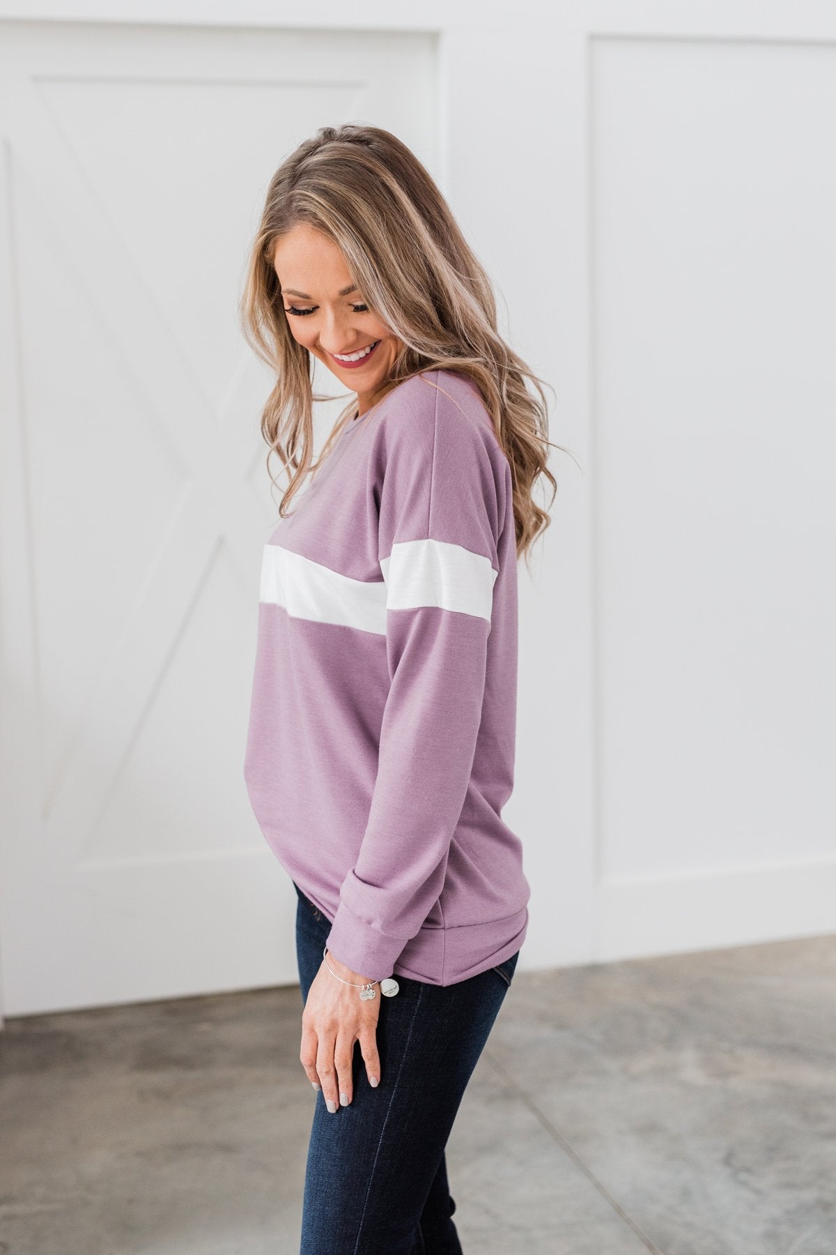 Make No Mistake Long Sleeve Top- Dark Lavender & Ivory