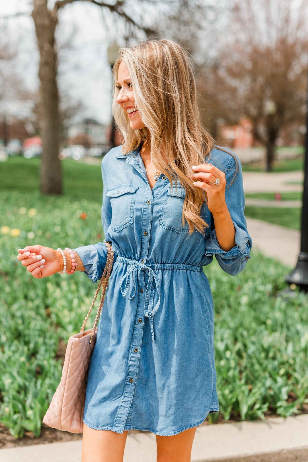 Denim Midi Shirt Dress- Medium Wash Denim Midi Shirt Dress- Medium Wash