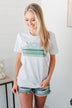 "Lucky" Retro Stripe Graphic Tee- Light Heather Grey