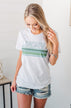 "Lucky" Retro Stripe Graphic Tee- Light Heather Grey