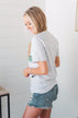 "Lucky" Retro Stripe Graphic Tee- Light Heather Grey