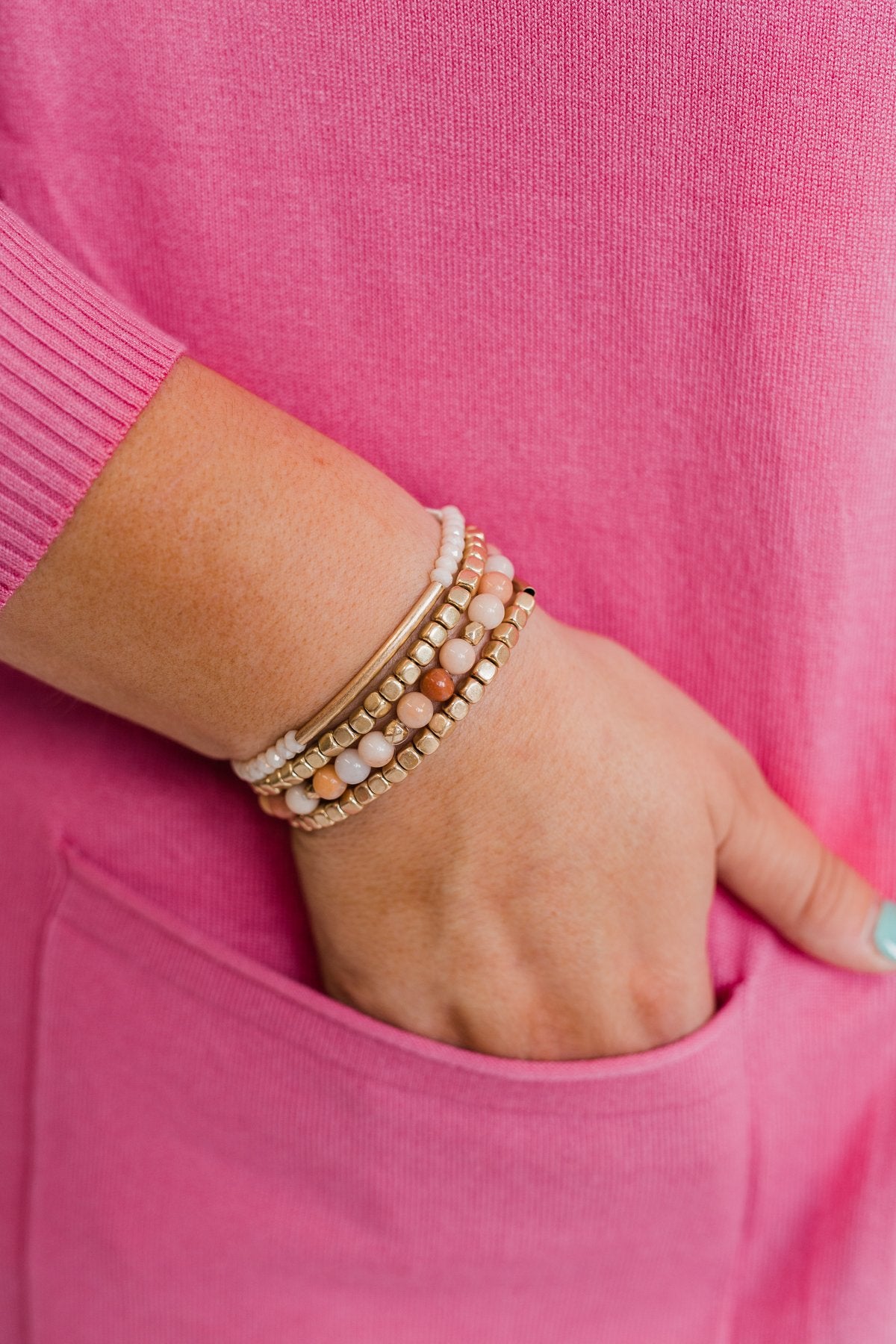 Ideal Beaded Bracelet Set- Pink Tones