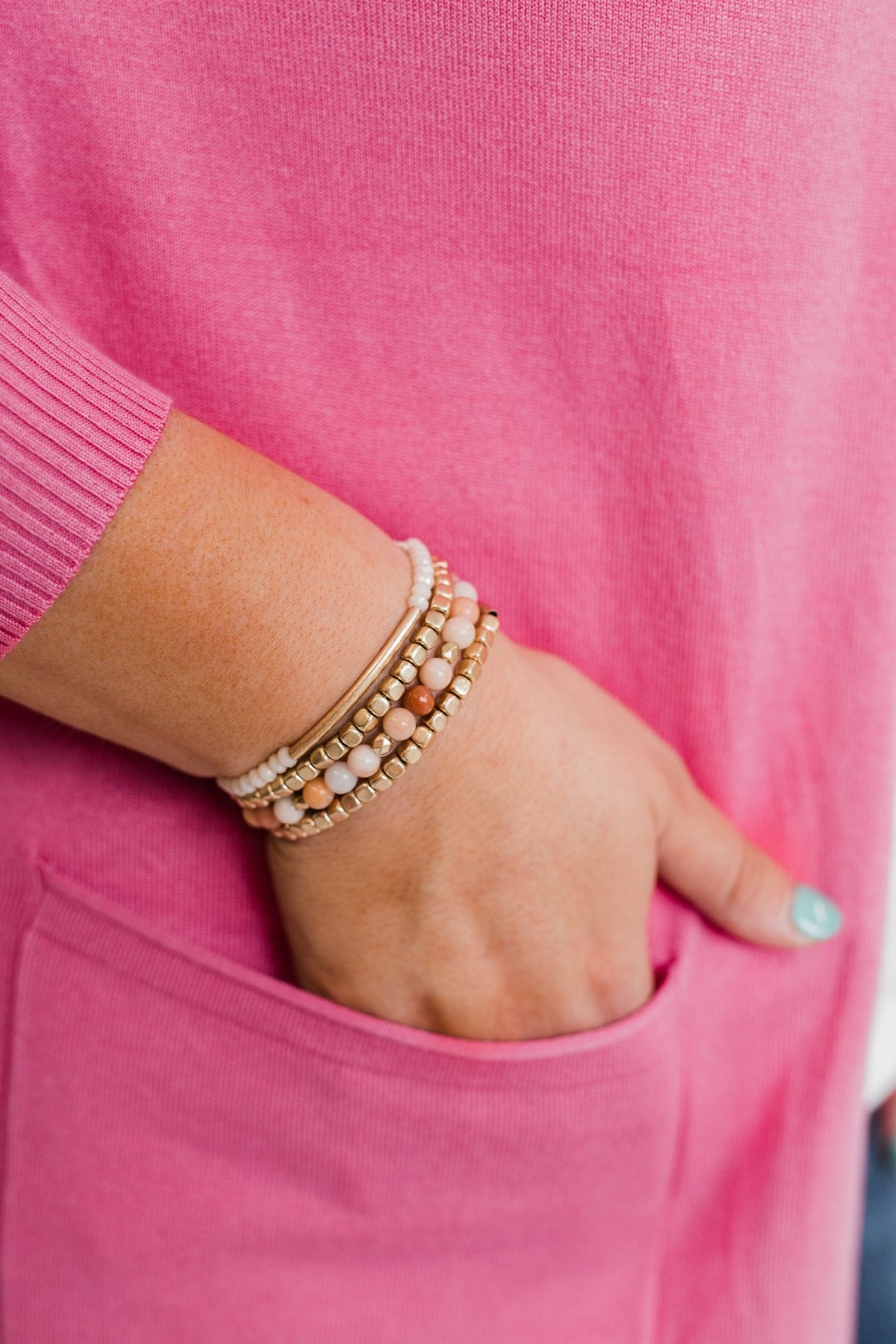 Ideal Beaded Bracelet Set- Pink Tones