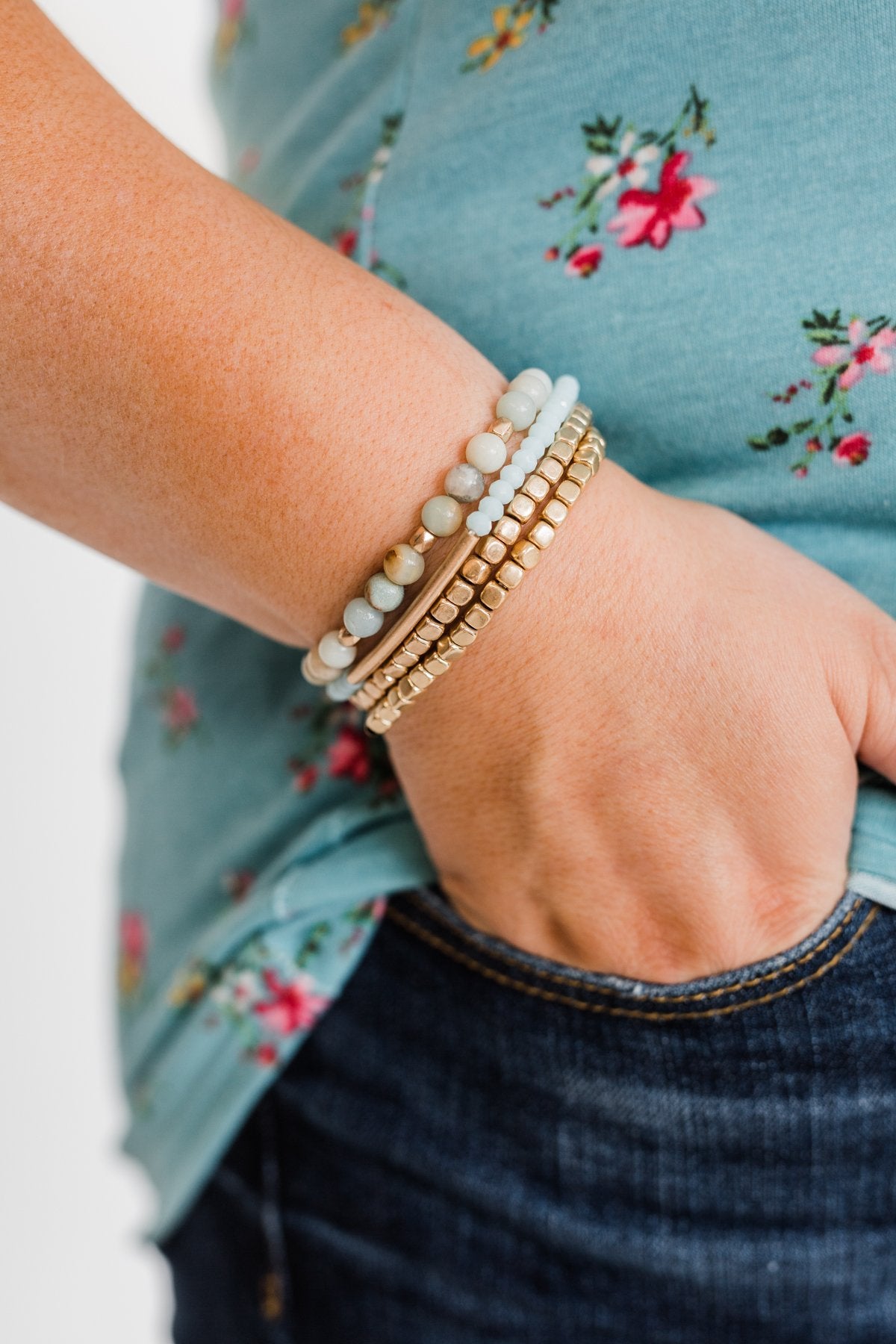 Ideal Beaded Bracelet Set- Blue Tones