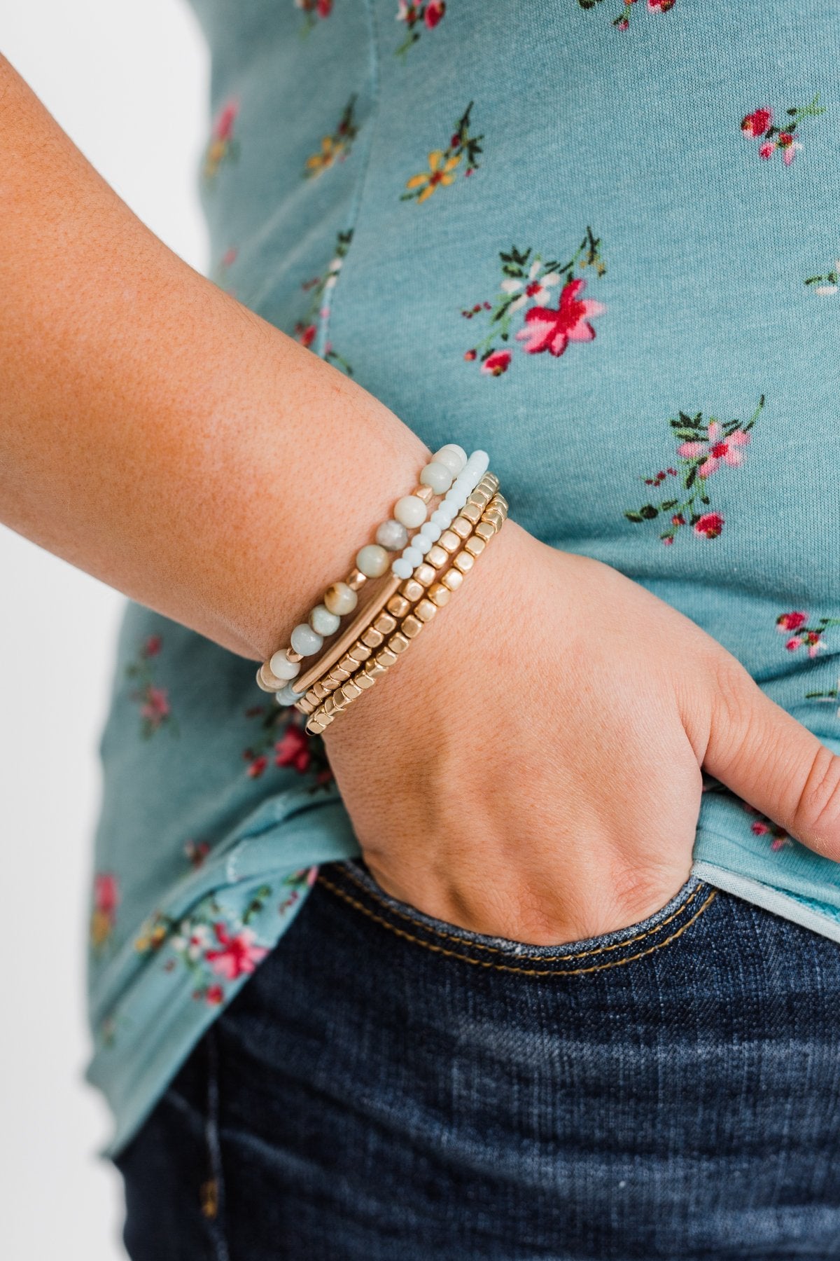 Ideal Beaded Bracelet Set- Blue Tones
