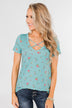 Meet Me in the Garden Floral Criss Cross Top- Light Blue