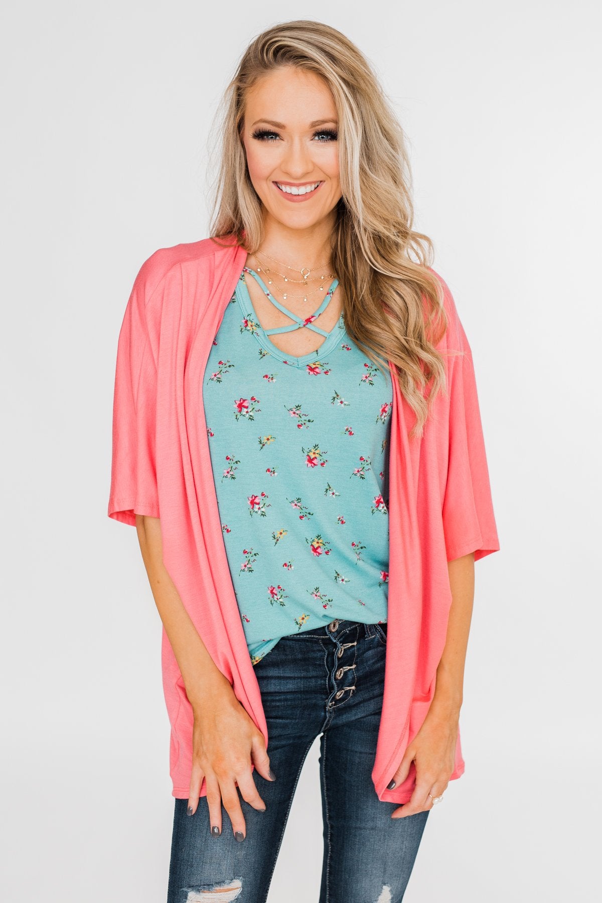 Meet Me in the Garden Floral Criss Cross Top- Light Blue