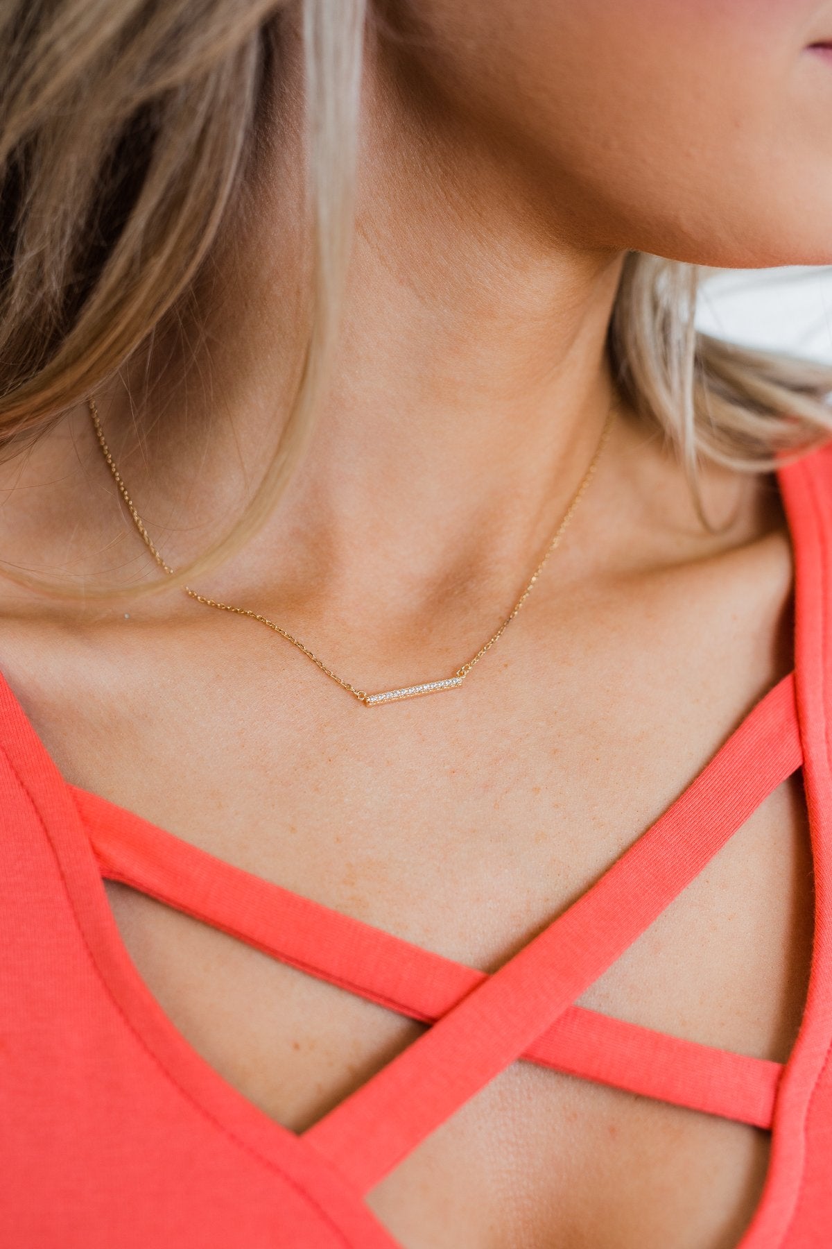 Studded Bar Necklace- Gold