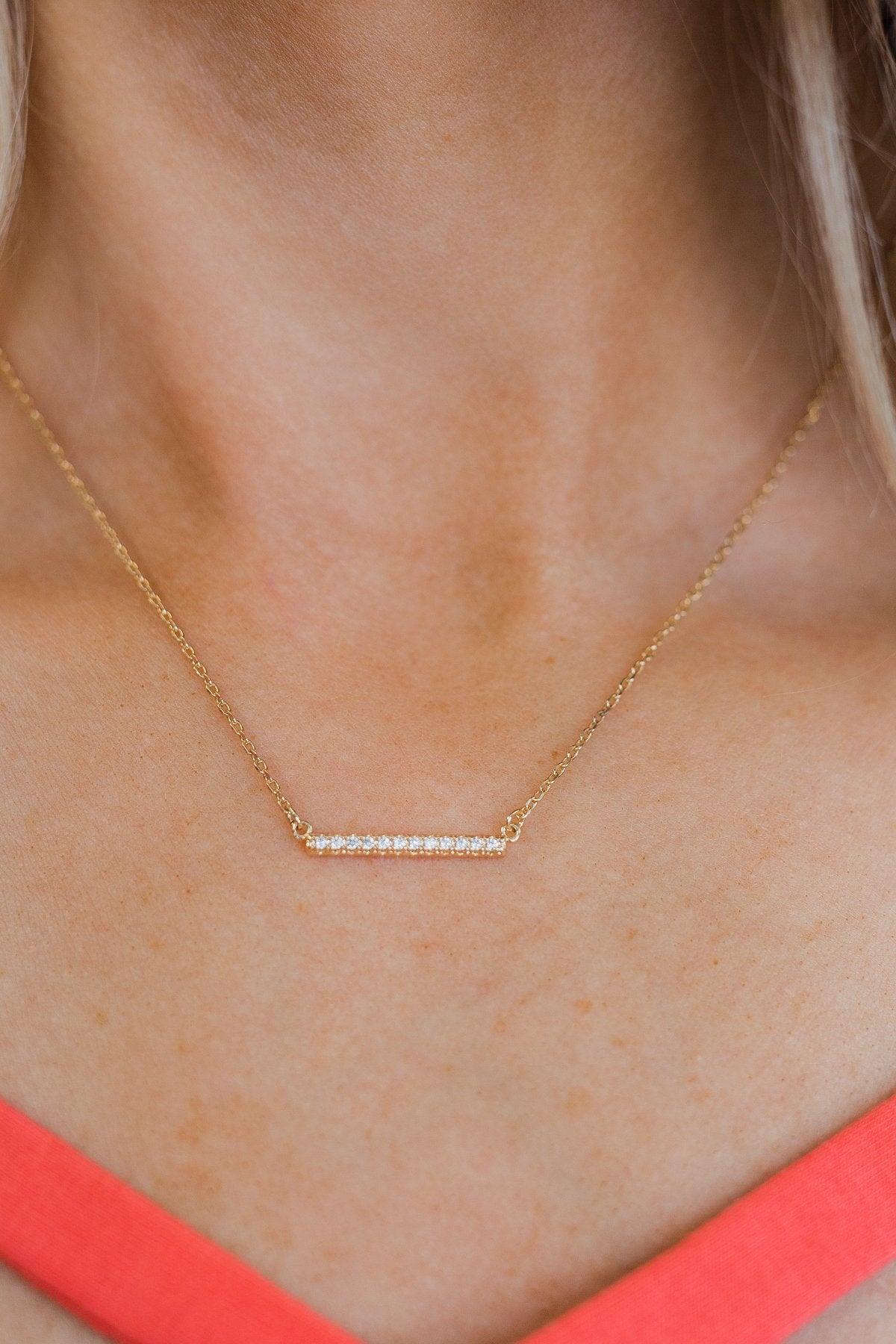 Studded Bar Necklace- Gold