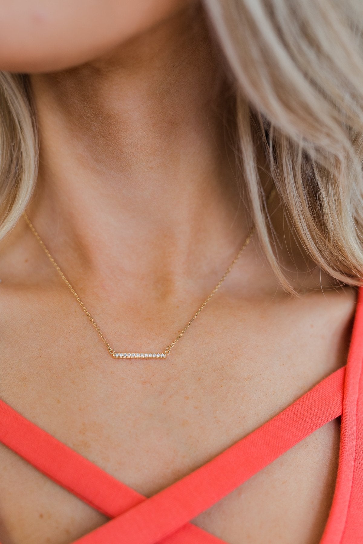 Studded Bar Necklace- Gold