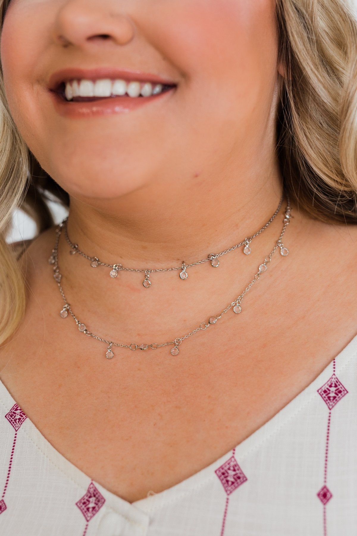 Clear Jewel 2 Tier Necklace- Silver
