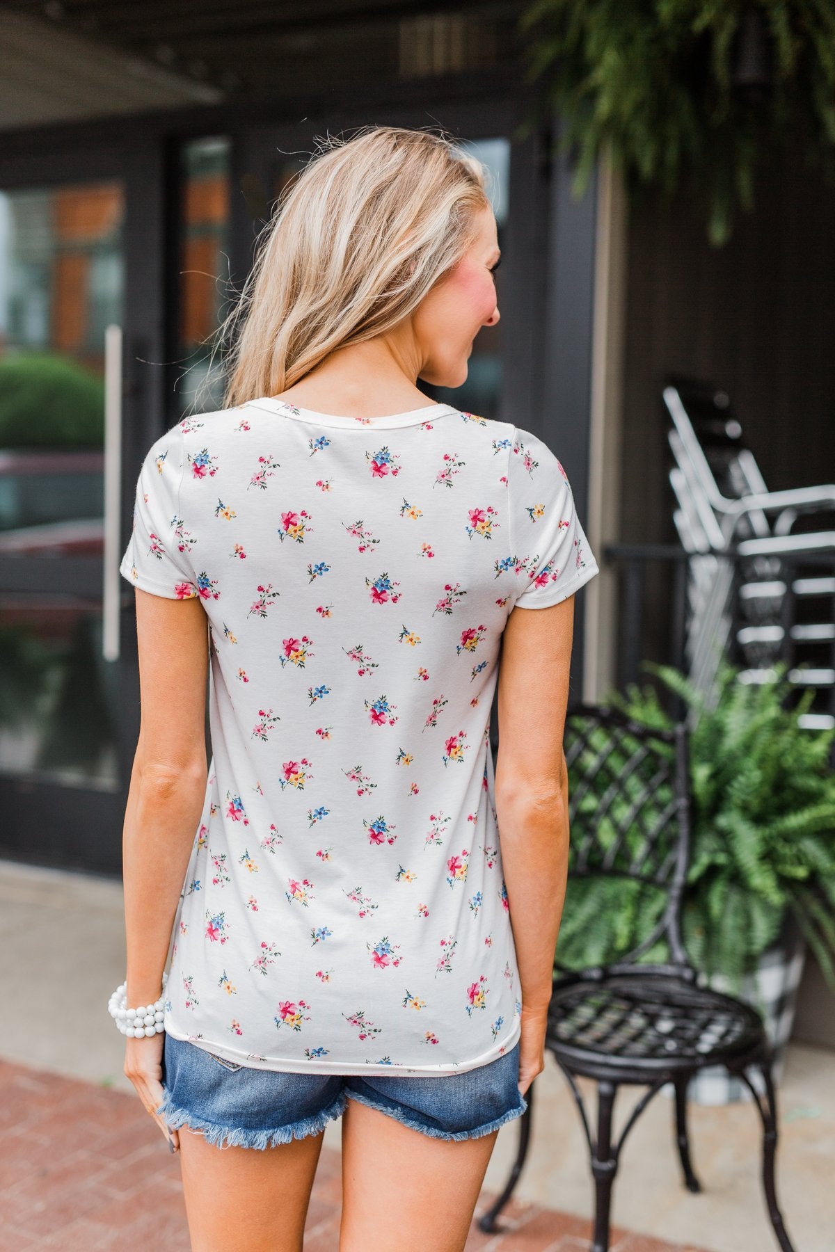 Meet Me in the Garden Floral Criss Cross Top- White