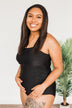 Seaside Smiles Ruched One-Piece Swimsuit- Black