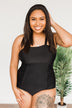 Seaside Smiles Ruched One-Piece Swimsuit- Black