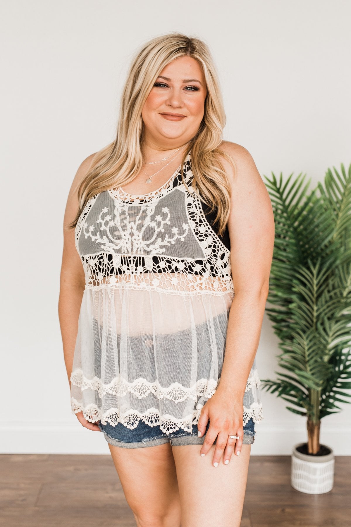 Shine Like The Sun Mesh & Lace Cover Up- Ivory