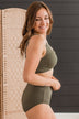Summer Getaway Criss-Cross Swim Top- Olive