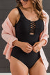 Cool & Carefree Ribbed One-Piece Swimsuit- Black