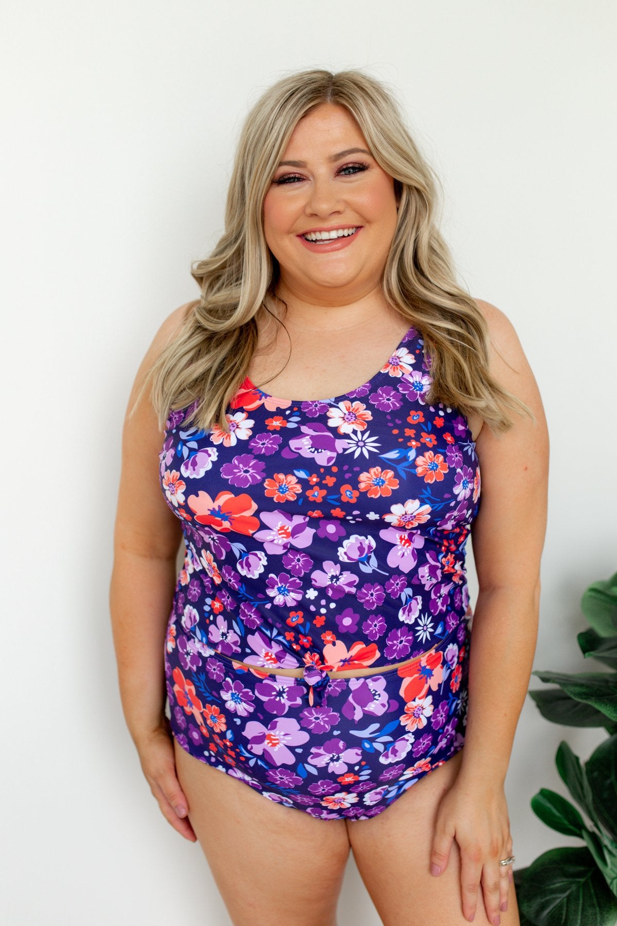 High Waisted Floral Swimsuit Bottoms- Purple & Orange