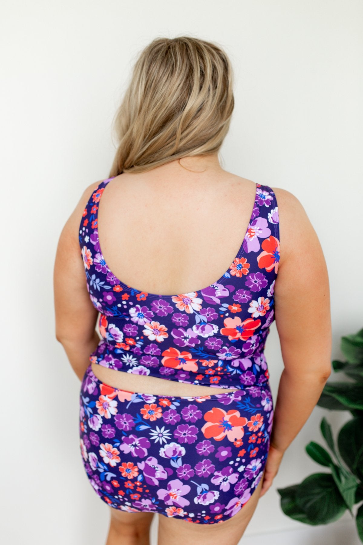 High Waisted Floral Swimsuit Bottoms- Purple & Orange