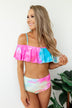 Ruffle Off The Shoulder Tie Dye Swimsuit Top- Multi-Color