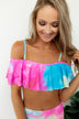 Ruffle Off The Shoulder Tie Dye Swimsuit Top- Multi-Color
