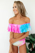 Ruffle Off The Shoulder Tie Dye Swimsuit Top- Multi-Color
