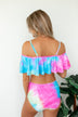 Ruffle Off The Shoulder Tie Dye Swimsuit Top- Multi-Color