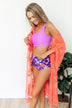 Long Sheer Floral Lace Kimono- Coral
