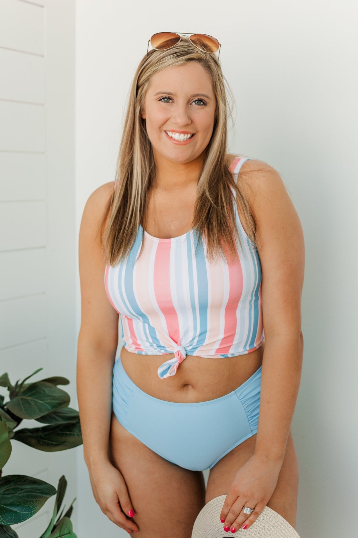 Soul Full Of Sunshine Knot Tankini Top- Striped Multi-Color