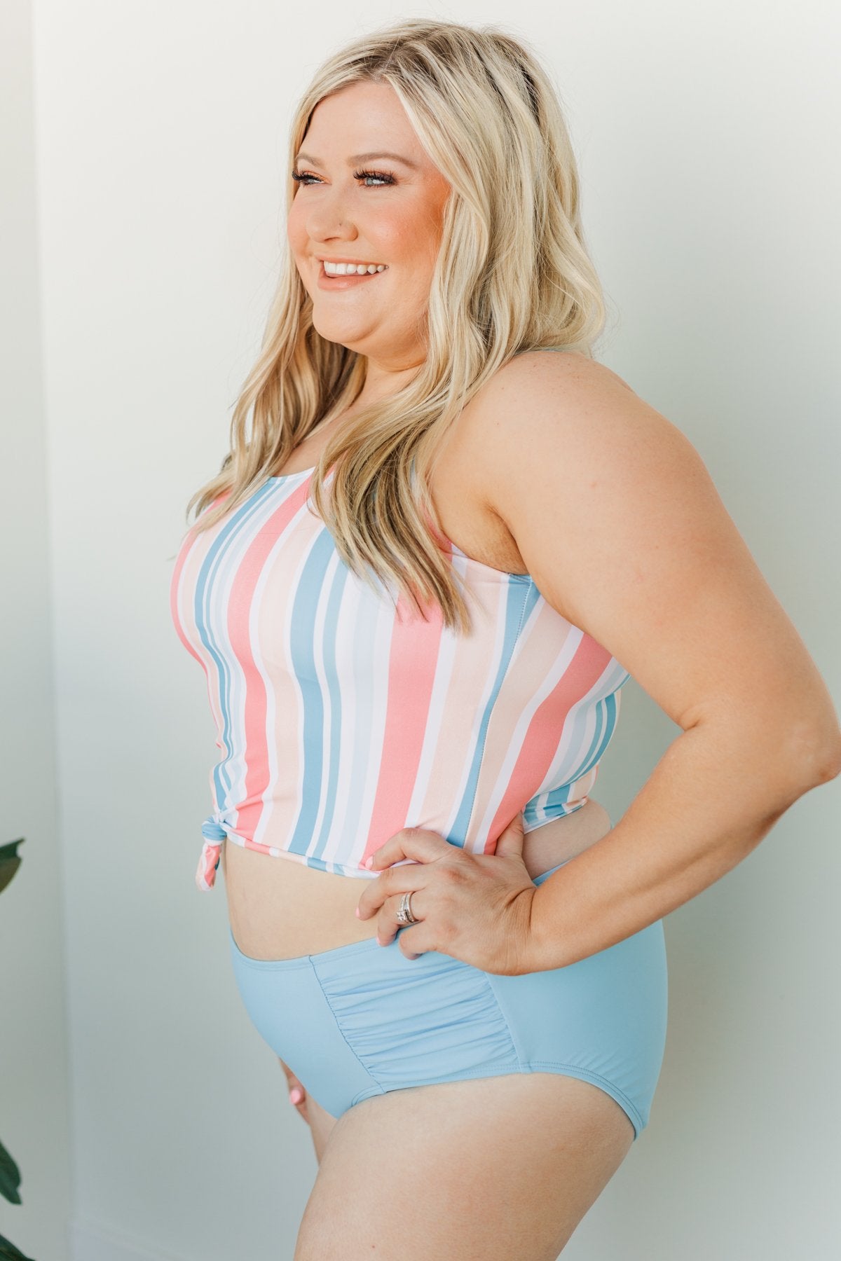 Soul Full Of Sunshine Knot Tankini Top- Striped Multi-Color