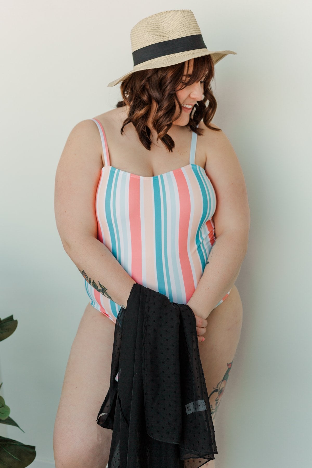Beach Escape One Piece Swimsuit- Striped Multi-Color