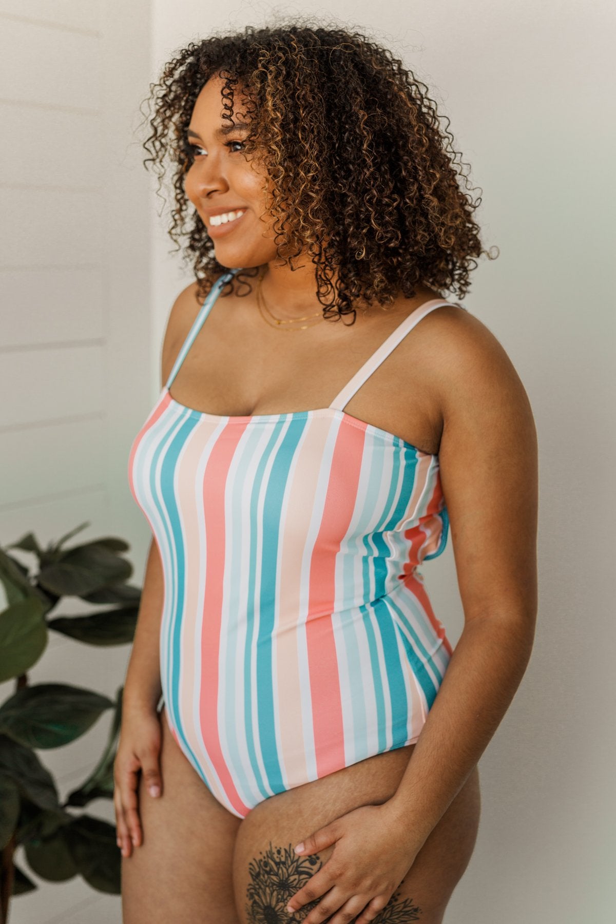 Beach Escape One Piece Swimsuit- Striped Multi-Color