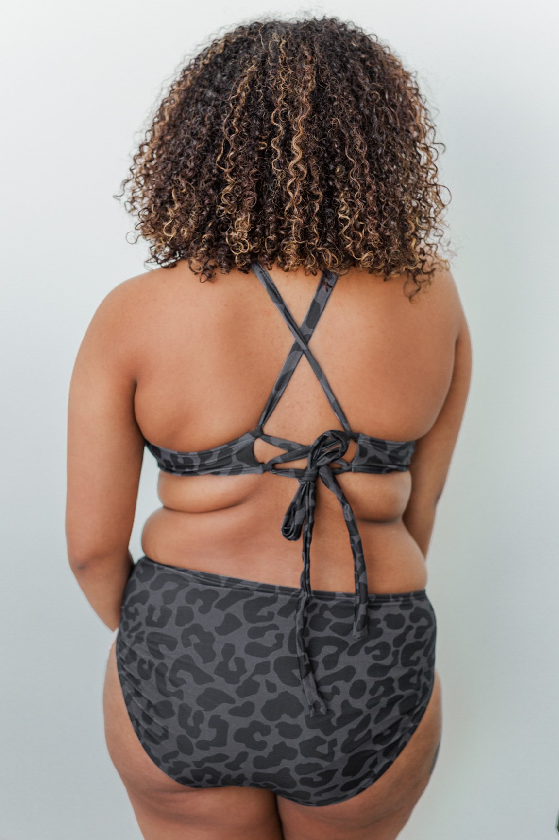 Sweet Sunshine Criss-Cross Bikini Top- Charcoal Leopard Print