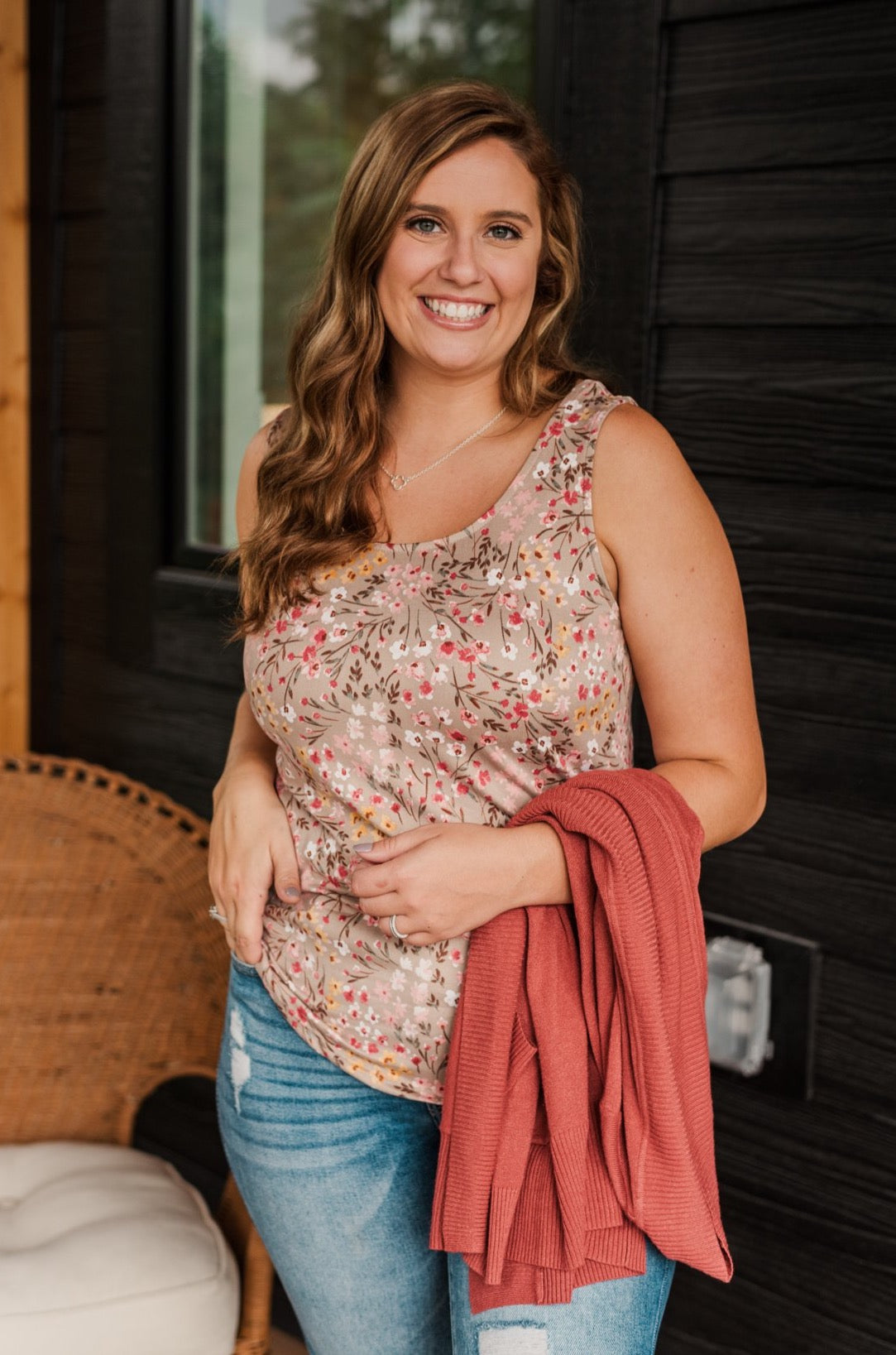 Love To Give Floral Tank Top- Taupe & Pink