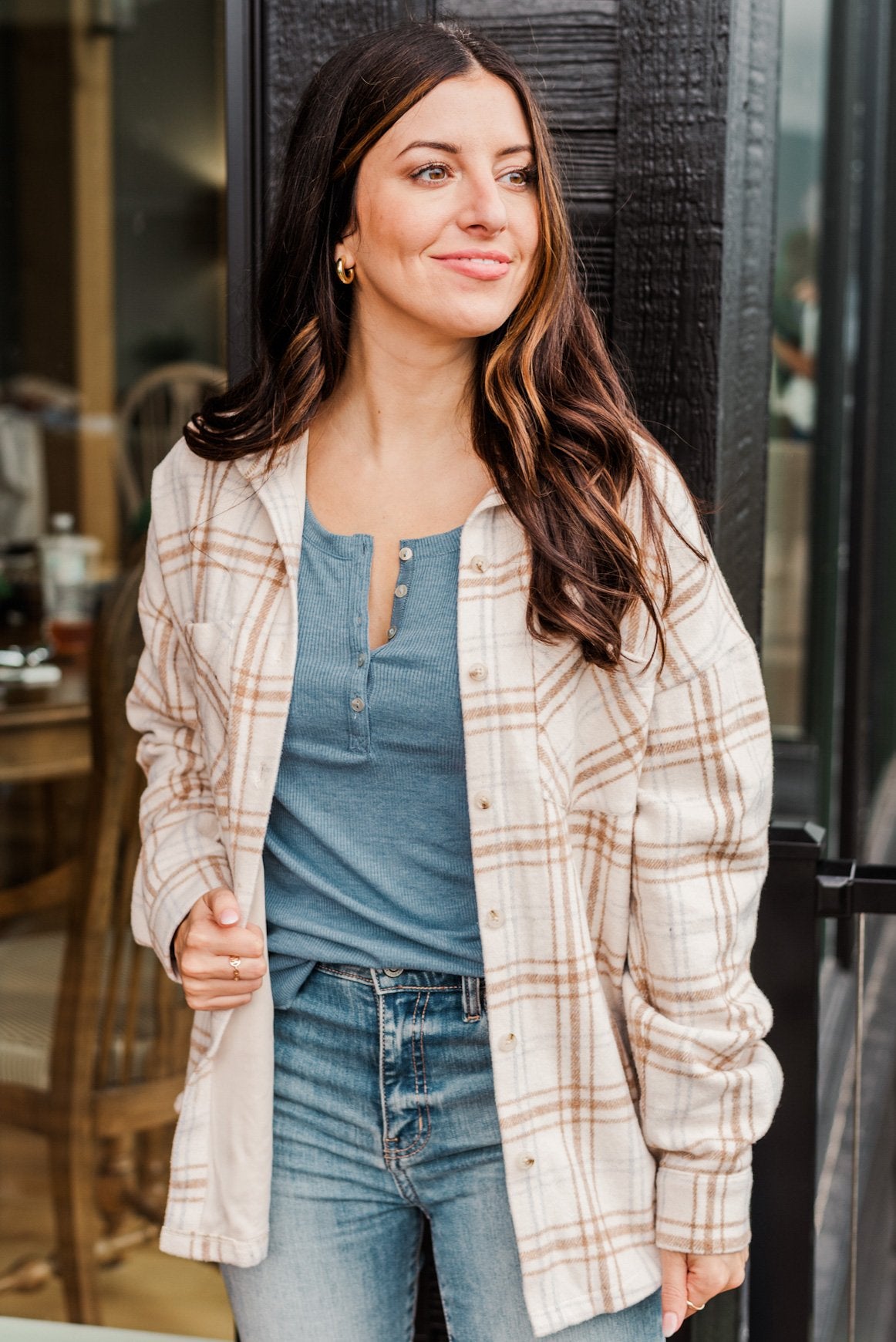 Happiest Of All Plaid Jacket- Cream & Taupe