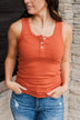 Uplifting Spirits Button Henley Tank Top- Burnt Orange