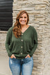 Turning A New Leaf Long Sleeve Waffle Knit Top- Army Green