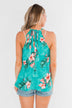 Tropical Crochet Halter Tank Top- Teal