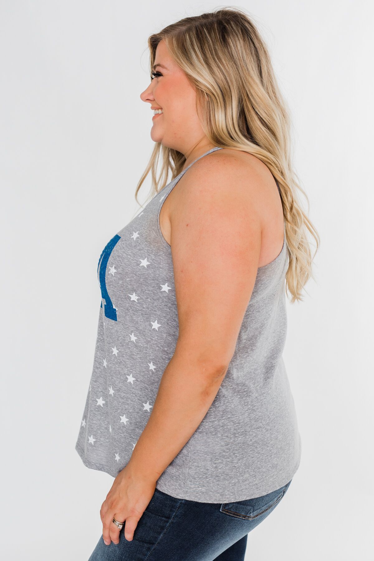 USA Racer Back Tank Top- Grey