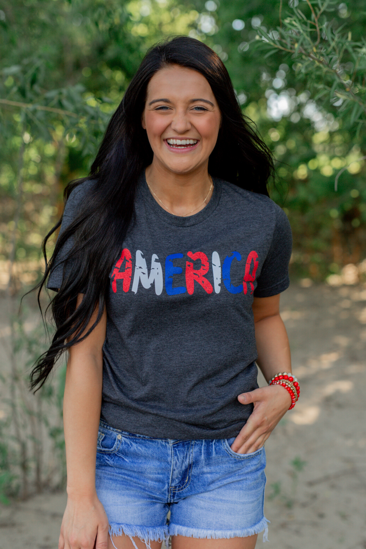"America" Colorful Graphic Tee- Charcoal