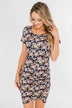 Floral Take Me Away Short Sleeve Dress- Navy