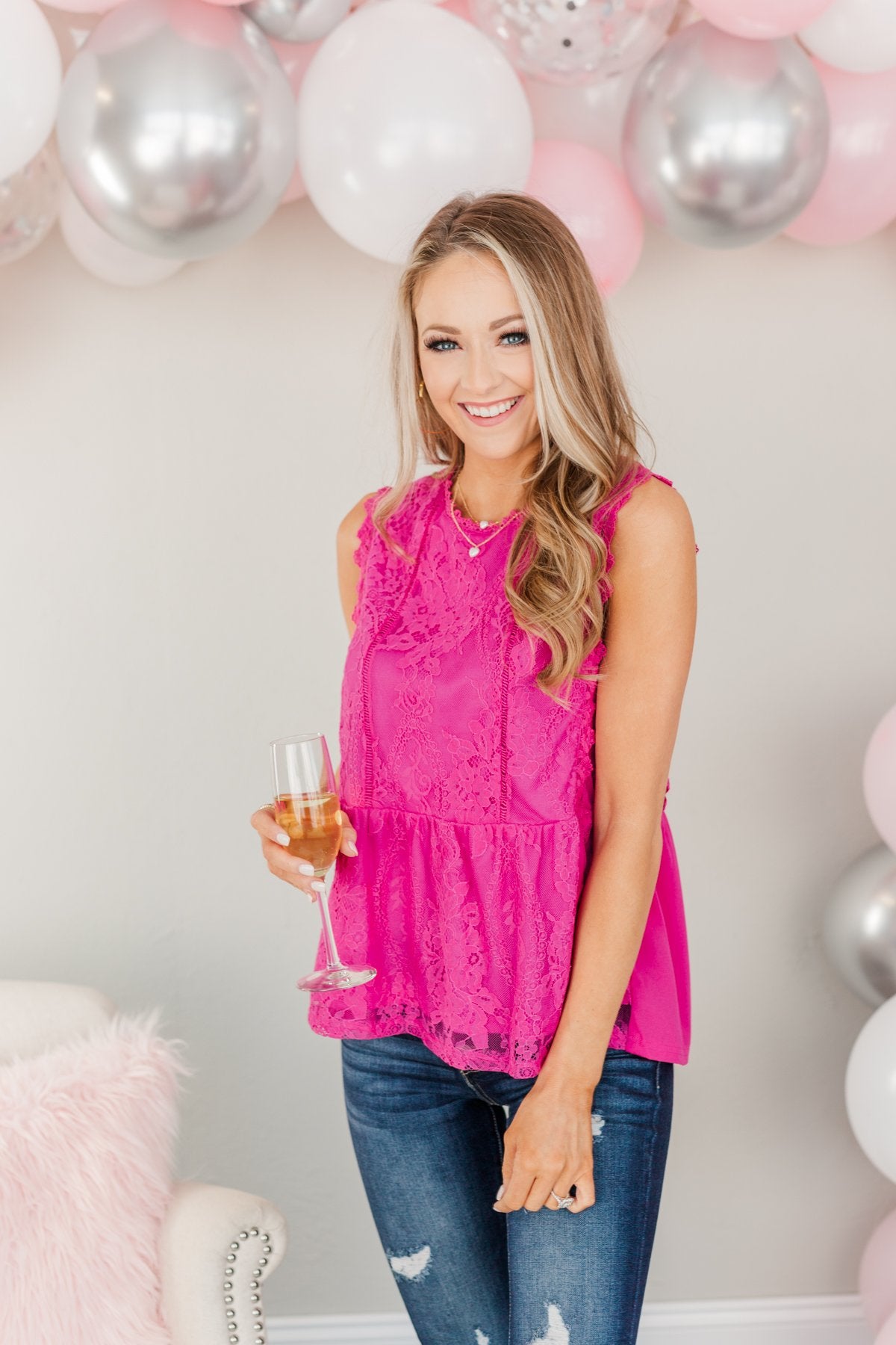 The Moment We Met Lace Sleeveless Blouse- Magenta