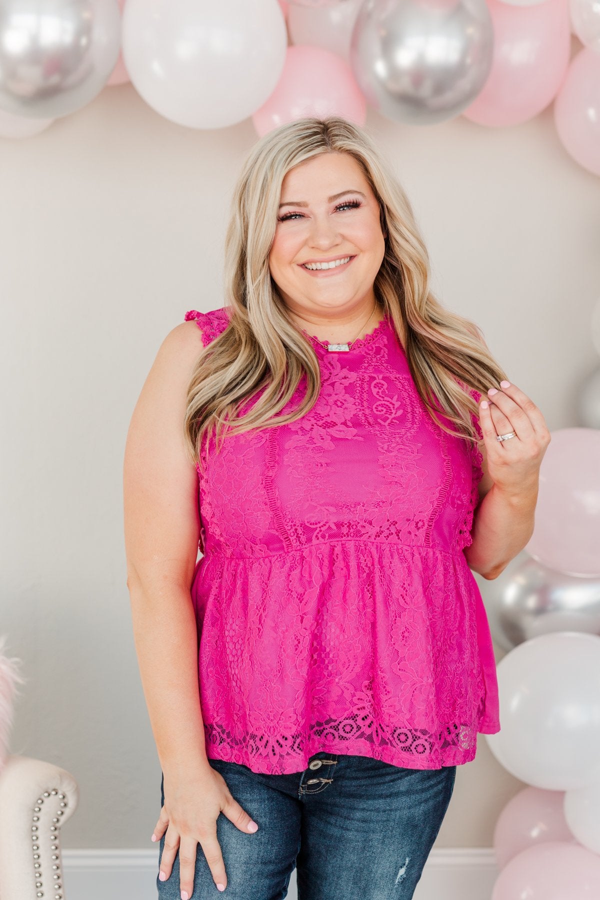 The Moment We Met Lace Sleeveless Blouse- Magenta